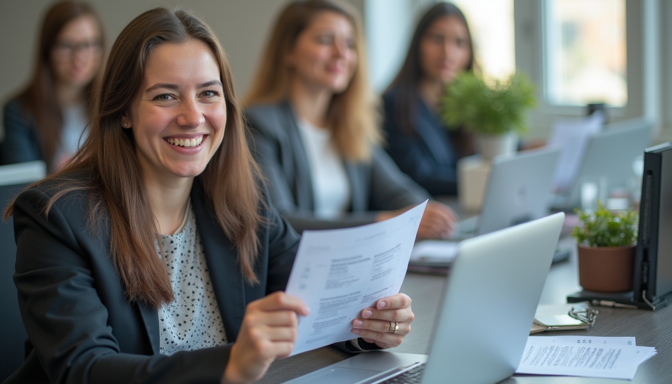 Un student entuziast la un internship București într-un birou modern, învățând și colaborând.